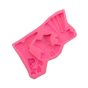 Moule en silicone rose avec robe, corset et bottes pour décoration de gâteaux et chocolats