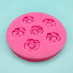 Pink 6-cavity rose flower silicone mold for DIY baking and handmade resin soap making