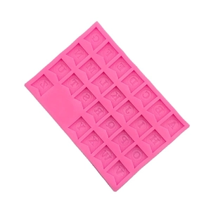 Pink silicone alphabet mold with 26 uppercase letters in flag shapes for cake decorating