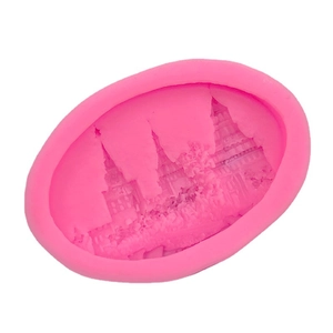 Pink silicone castle mold for fondant and baking with detailed 3D relief structure