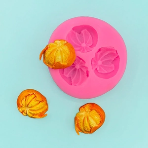 3-cavity silicone mold with realistic peeled orange fruit texture for cake decorating