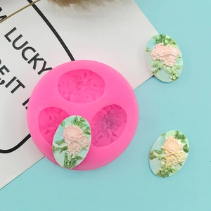 3-Cavity Peony Rose Flower Silicone Mold For DIY Jewelry Fondant Cake Chocolate Biscuit Handmade Craft Baking Mold Pink