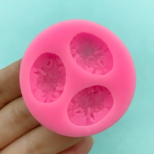 Peony rose flower silicone mold with three floral cavities for fondant and soap making