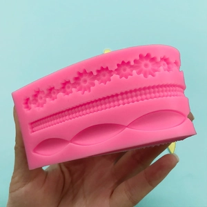 Moule en silicone rose à motifs de vagues et fleurs pour décoration de bord de gâteau