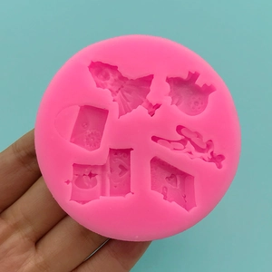 Pink silicone mold with doll bag and pig shapes for DIY fondant or chocolate making