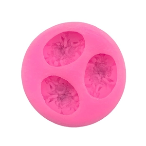 3-hole pink silicone peony mold for fondant cake and chocolate DIY craft projects
