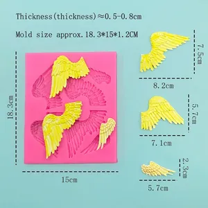 Pink silicone angel wings mold for fondant and clay showing finished dimensions