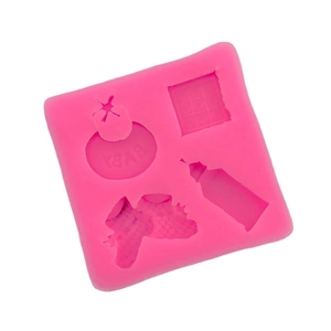 Pink silicone baby shower mold with bottle and baby lettering for cake decorating