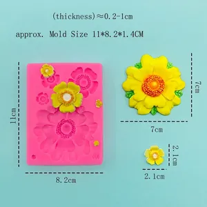 Pink floral silicone mold for DIY fondant cake decor and sunflower chocolate crafts