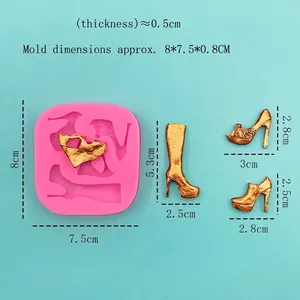Pink silicone mold for high heel shoes and boots cake decor with 8x7.5x0.8cm dimensions