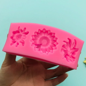 3-cavity pink sunflower silicone mold for fondant cakes and handmade chocolate crafts