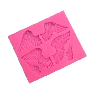 Pink silicone mold featuring various angel wing textures for fondant and DIY resin crafts