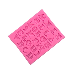 Pink silicone fondant mold with 26 embossed floral capital letters for cake decoration