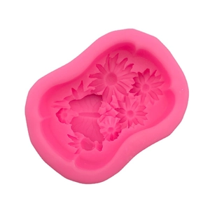 Pink sunflower and leaf silicone mold for DIY handmade soap and cake decorations