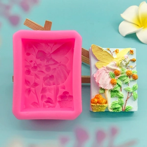 DIY Angel Girl Fairy Picking Fruit Silicone Mold 3D Relief Rectangular Resin Casting Mold For Handmade Soap Candle Gypsum Cake Decoration