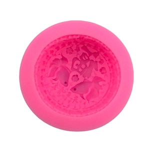 Pink silicone mold with traditional Chinese Fu character and goldfish for cake decor