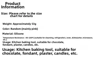 Detailed temperature range and weight specs for the pink silicone bear mold