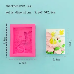 Pink silicone mold for angel girl soap featuring detailed flower garden fairy relief