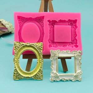 Baroque photo frame silicone mold for cake decoration with oval and rectangular relief patterns