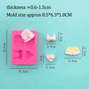 Pink silicone mold for DIY miniature summer suit shorts and lingerie fondant cake decor