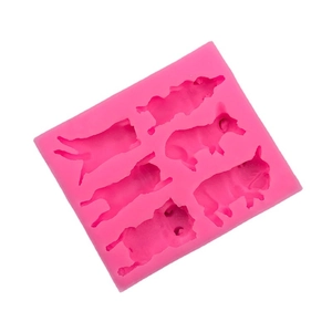 Pink silicone mold with six unique dog breeds for DIY cake baking and chocolate crafting
