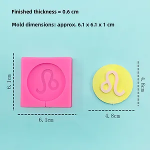 Detailed size chart for the Leo zodiac silicone mold and finished chocolate disk