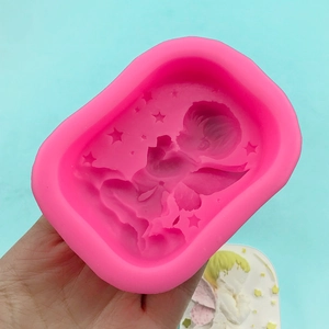 Pink silicone angel mold for DIY handmade soap and candles with star details