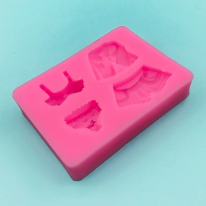Pink silicone mold featuring miniature clothing shapes for fondant and DIY crafts