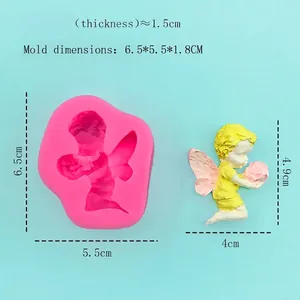 Pink silicone angel mold for DIY soap and cake crafts with detailed size measurements
