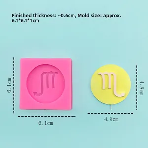 Macro view of pink silicone mold with Scorpio symbol and finished product dimensions