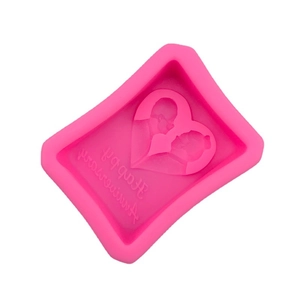 Pink silicone heart mold with Happy Anniversary couple design for DIY chocolate or soap