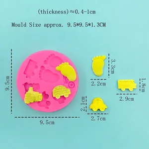 Pink silicone mold with car and footprint shapes for fondant or DIY plaster crafts