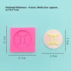 Silicone Gemini zodiac mold for chocolate DIY with square pink base and circular logo