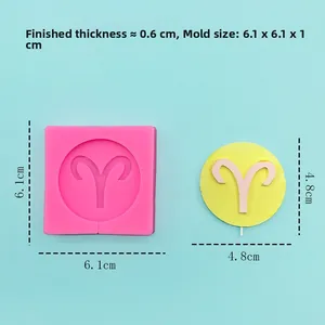 Pink silicone mold for Aries zodiac sign DIY crafts with size and thickness details