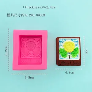 3D Sunflower silicone mold with Life is Good text for fondant cake and DIY soap making