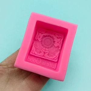 Pink sunflower silicone mold with Life is Good text for soap making and DIY crafts