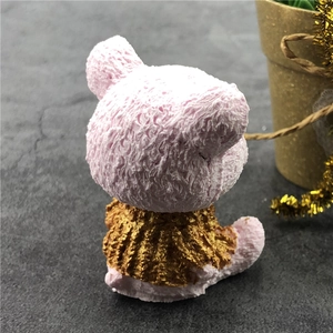 3D teddy bear silicone mold resin figure with pink grainy texture and gold base decoration
