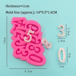 Pink silicone number mold 0-9 for DIY cake fondant and chocolate, 1cm thick results