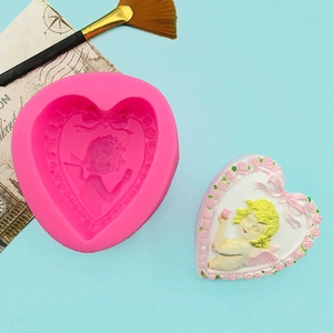 Angel Heart Silicone Mold With Rose Wreath Bowknot 3D Relief Fondant Cake Mold DIY Soap Candle Plaster Baking Tool