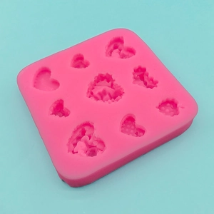 Stampo quadrato in silicone rosa con 8 cavità a cuore per dolci e artigianato