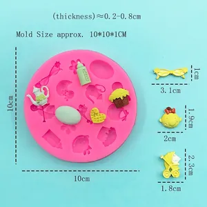 Pink silicone baby mold for DIY chocolate fondant cake decoration with strollers