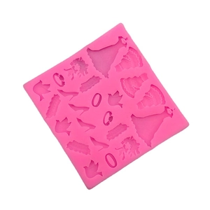 Rosa Silikonform mit Brautkleid-, High-Heel- und Vogelmotiven für Kuchendekorationen