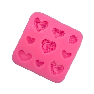 Stampo in silicone rosa con forme di cuore, fiocco e fragola per cioccolato fai-da-te
