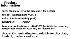 Specifications for 3D deer silicone mold showing material weight and temp resistance