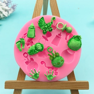 Moule en Silicone Thème Bébé pour Décoration de Gâteau Fondant Chocolat Forme de Poussette Biberon Tétine Outils de Pâtisserie DIY