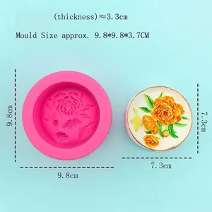 Pink silicone mold for DIY butterfly flower relief candles and floral gypsum soaps