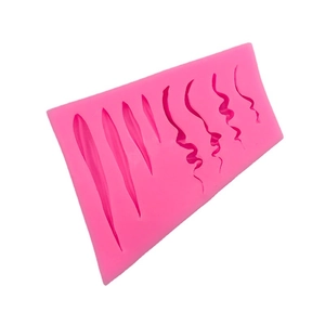 Pink silicone mold for DIY fondant cake hair styling with 8 textured groove patterns