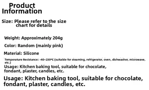 Technical specifications for 3D rabbit silicone mold showing heat resistance and 204g weight