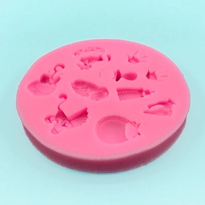Moule en silicone rose avec biberon et poussette pour décoration de gâteaux bébé