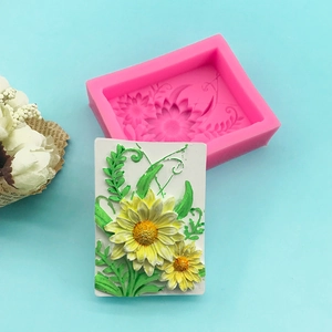 Rectangular Daisy Flower Silicone Cake Mold For DIY Chocolate Fondant Soap Plaster Decorative 3D Relief Flower Baking Mold